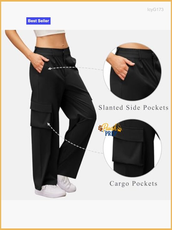 Lightweight High Waisted Cargo Pants Baggy Fit for Hiking Travel - Picture 6 of 7